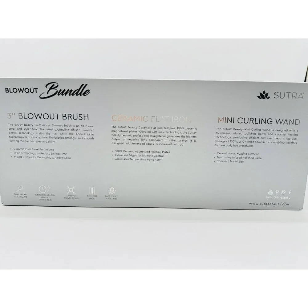 SUTRA BEAUTY 9PC blowout bundle: brush, flat iron, wand, serum, conditioner+more